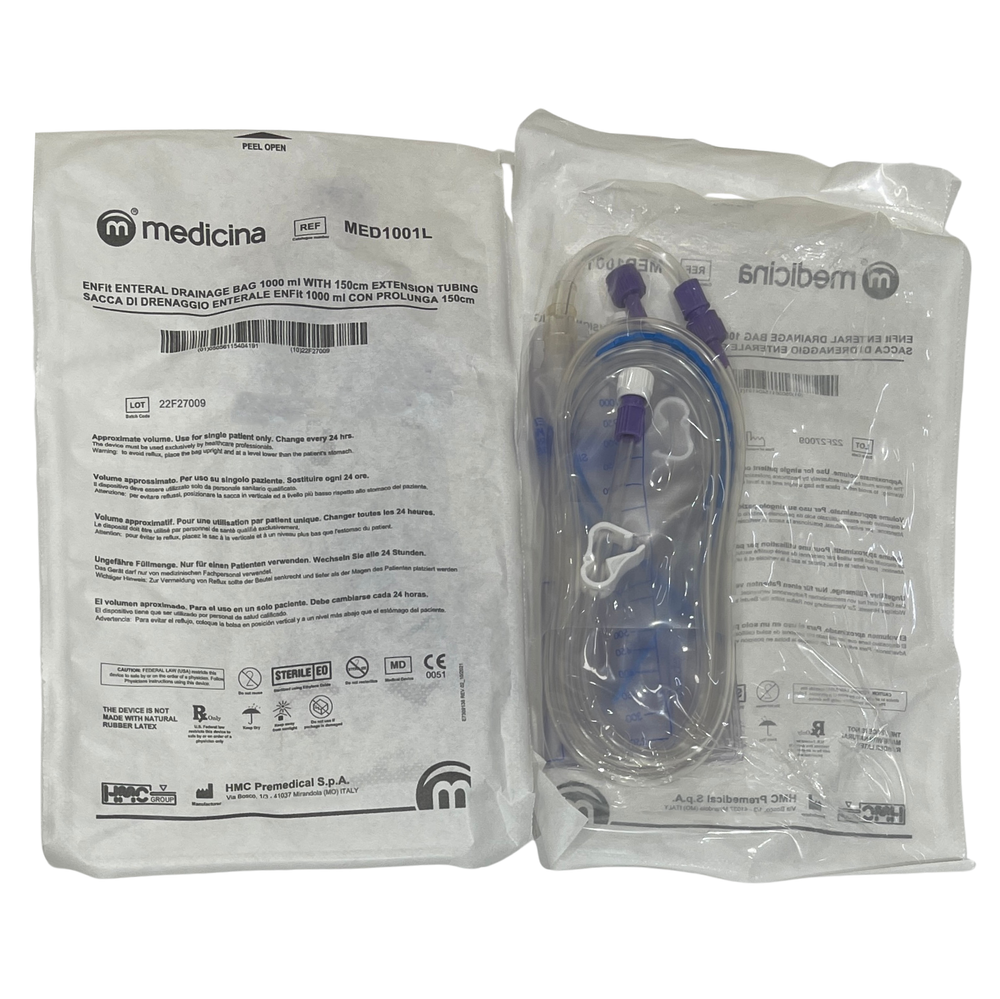 Medicina ENFit Enteral Drainage Bag MED51L, MED101L, MED251L, MED501L, MED1001L, MED1001.W - Box of 20